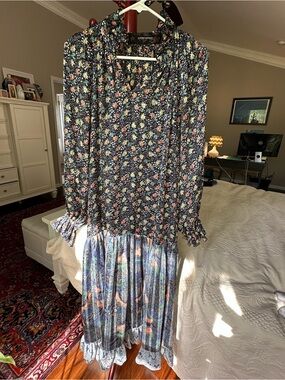 Code X Mode Maxi Peasant Dress Size Small Tiered Chiffon Boho Mixed Floral Print